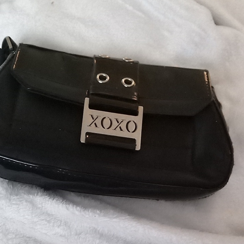XOXO Black Patent Leather Wristlet with Logo Buckle